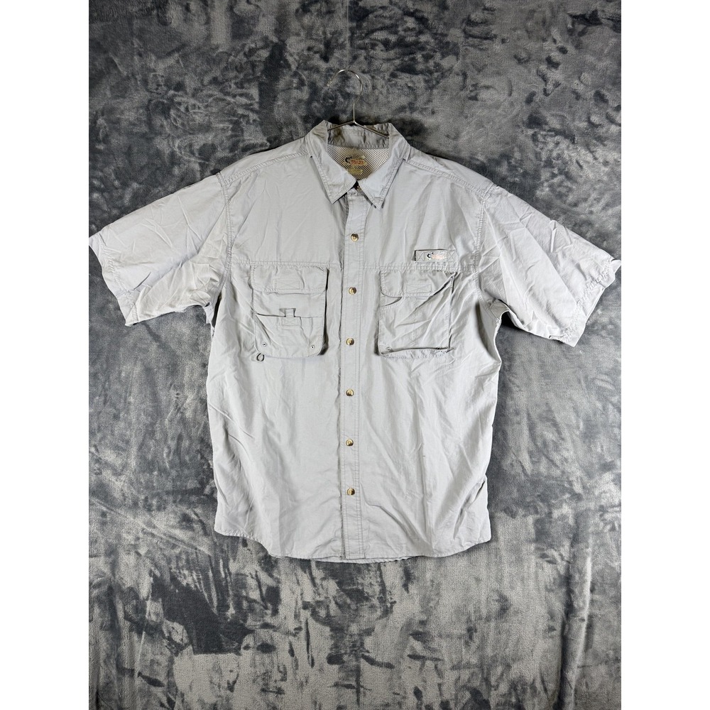 World Wide Sportsman Shirt Mens Large Gray Vented Fishing Short Sleeve Button-Up